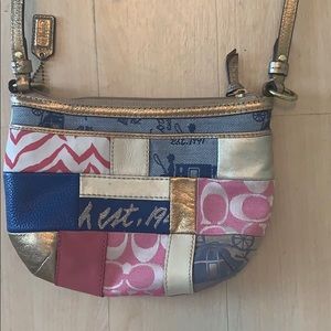 Coach leather and fabric patchwork crossbody bag